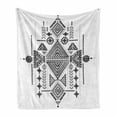 thumbnail image 1 of Tribal Soft Flannel Fleece Throw Blanket, Print of Style Intricate Motif Art on Plain Background, Cozy Plush for Indoor and Outdoor Use, 50" x 60", Charcoal Grey and White, by Ambesonne, 1 of 5