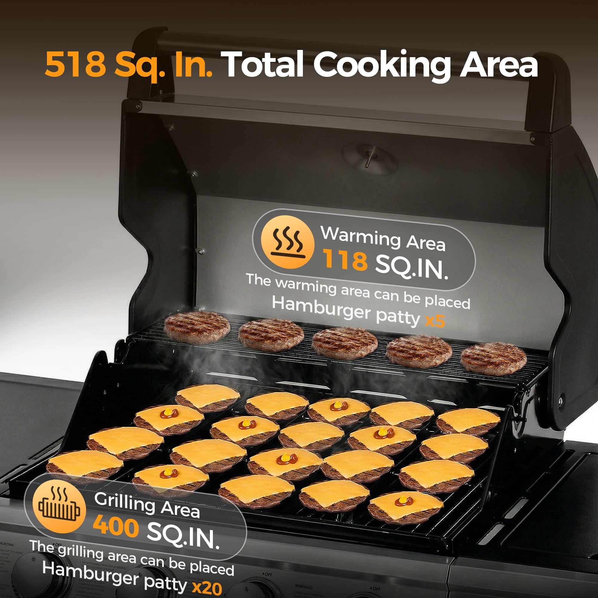 MASTER COOK 4+1 Burners Propane Grill, 52,000 BTU Cabinet Style Gas Grill with Side Burner, 518 Sqin Cooking Area Black