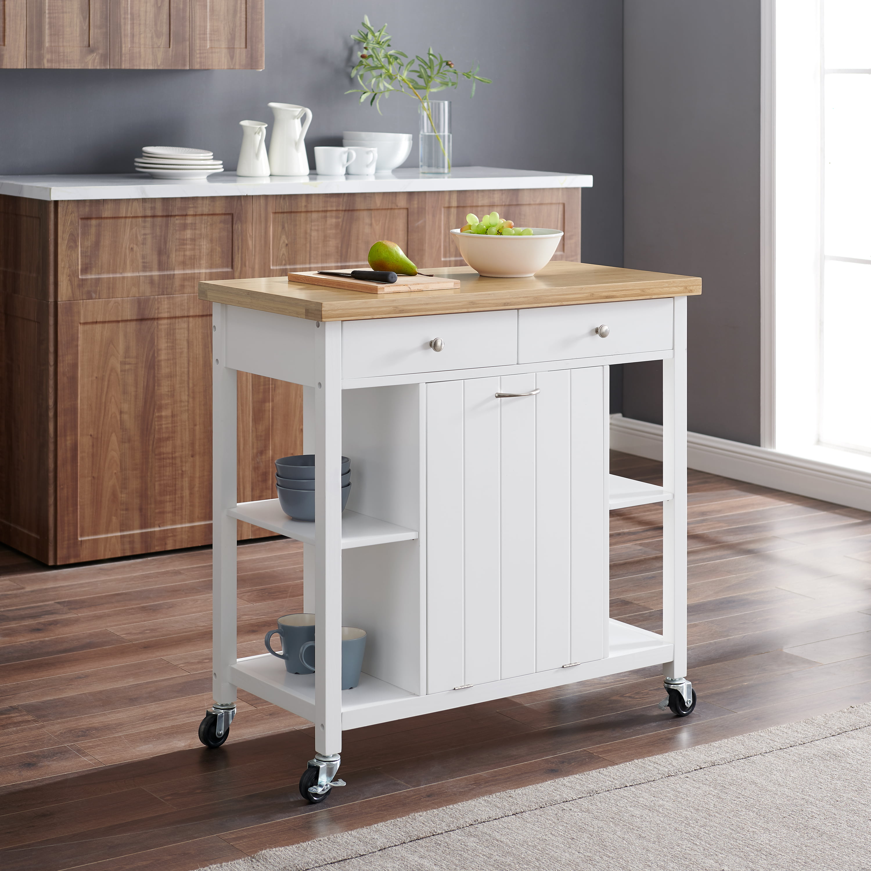 Better Homes & Gardens Michael Wood Kitchen Cart with Bamboo Top