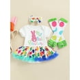 thumbnail image 2 of Bagilaanoe 3Pcs Newborn Baby Girl Easter Outfits Rabbit Letter Embroidery Short Sleeve Rompers Dress + Headband + Leg Warmer 3M 6M 12M 18M Infant One Piece Bodysuit Skirts, 2 of 9