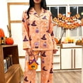 thumbnail image 2 of MEZZALL Women Halloween Autumn Button Front Long Sleeve Lapel Top With Chest Pocket Elastic Waist Full Length Pants Pajama Set Casual Home Wear Pajamas Breathable 2 Piece Pjs, 2 of 6