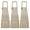 thumbnail image 1 of Unique Bargains 3 Pcs Tabliers de Cuisine Réglables 80x70cm Tablier en Coton avec 2 Poches pour Femmes Hommes Chef, Kaki, 1 of 5