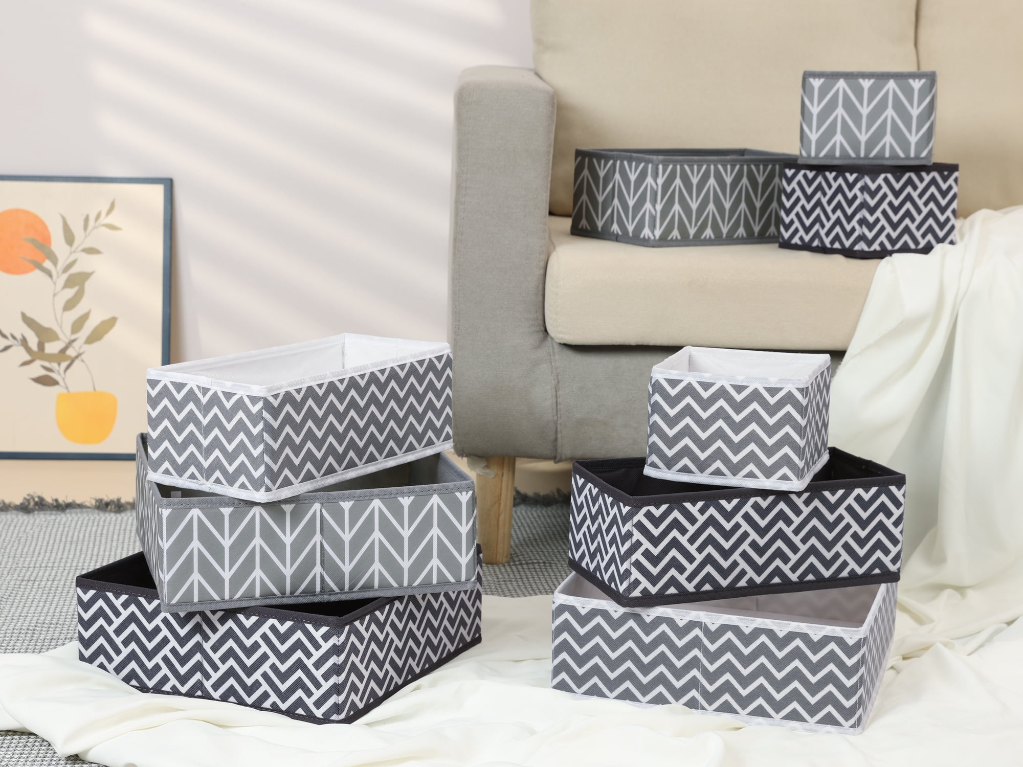 Unique Bargains Storage Bins for Closet Organizers Branch Patterned Gray 5.5"x5.5"x3.9"