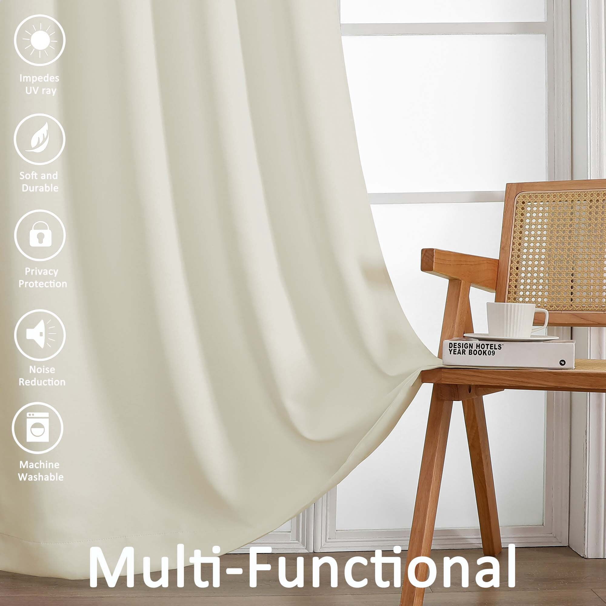 Chyhomenyc Natural Curtains 84 Inches Long, Light Filtering Thermal Insulated Energy Saving Neutral Solid Soft Privacy Rod Pocket Window Curtains for Living Room Bedroom, Each 40Wx84L Inch, 2 Panels