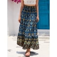 thumbnail image 4 of Suagox Women's Long Swing Skirt Boho Style Fashion Print Elastic Waist A-Line Ruffle Skirt for Party Club, 4 of 10