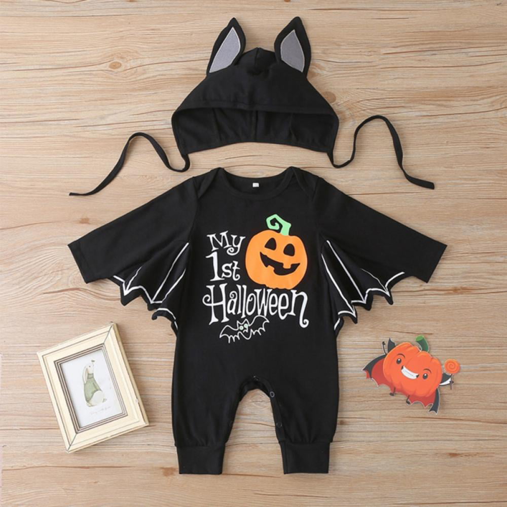 Loyalt Infant Toddler Baby Boys Girls Halloween Cosplay Costume Bat-Wing Sleeve Romper Onesies and Hat Outfits Set