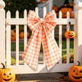 thumbnail image 4 of Large Halloween Decorative Wreath Bow Gingham Plaid Fabric Ribbon for Front Door Fall Party Decorations and Halloween Home Supplies, 4 of 6