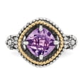 thumbnail image 5 of 14K Two-Tone Gold Ring Band Gemstone Yellow Amethyst Cushion Purple, 5 of 6
