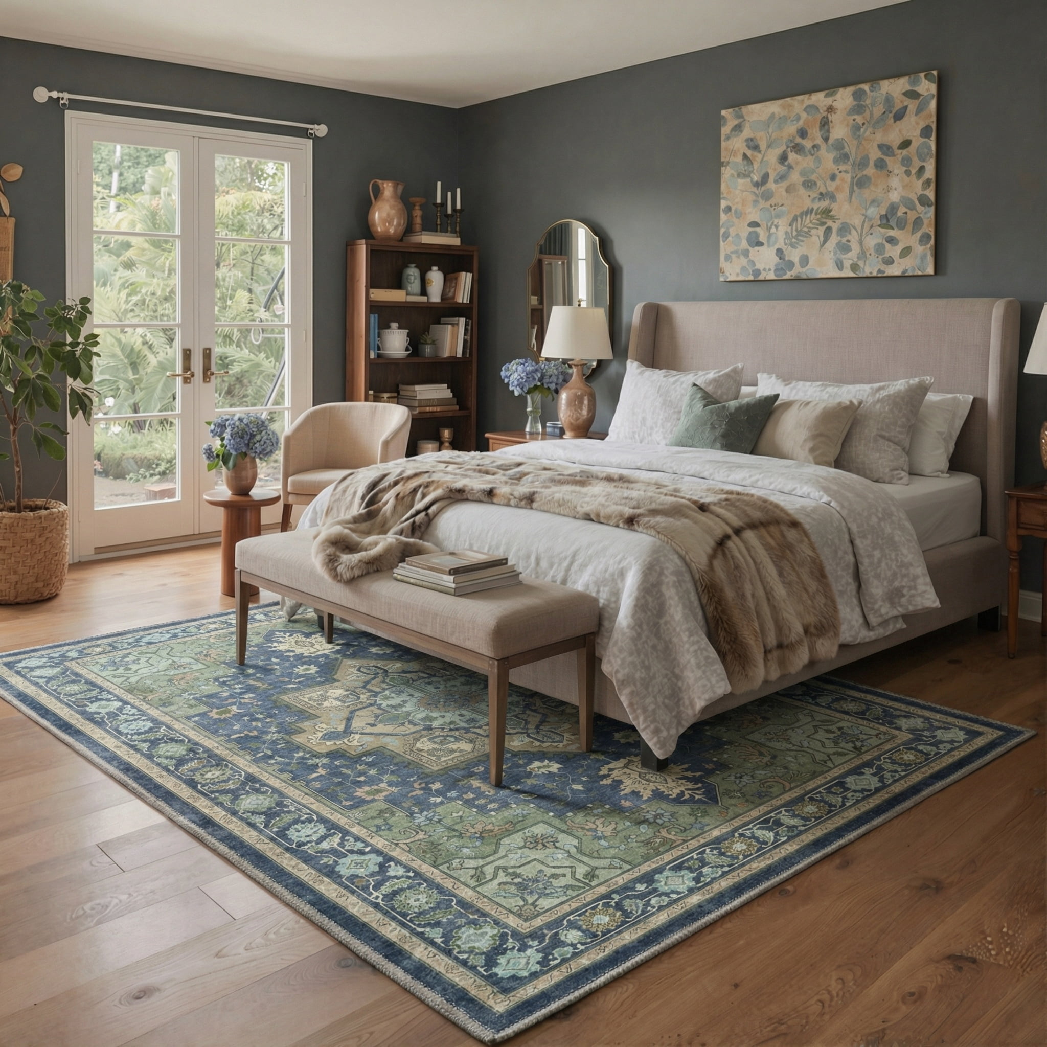 KUETH Modern 8x10 Area Rugs for Living Room, Non Slip Machine Washable Retro Rugs, Low Pile Chenille Print Rug for Bedroom, Dining Room, Home Office