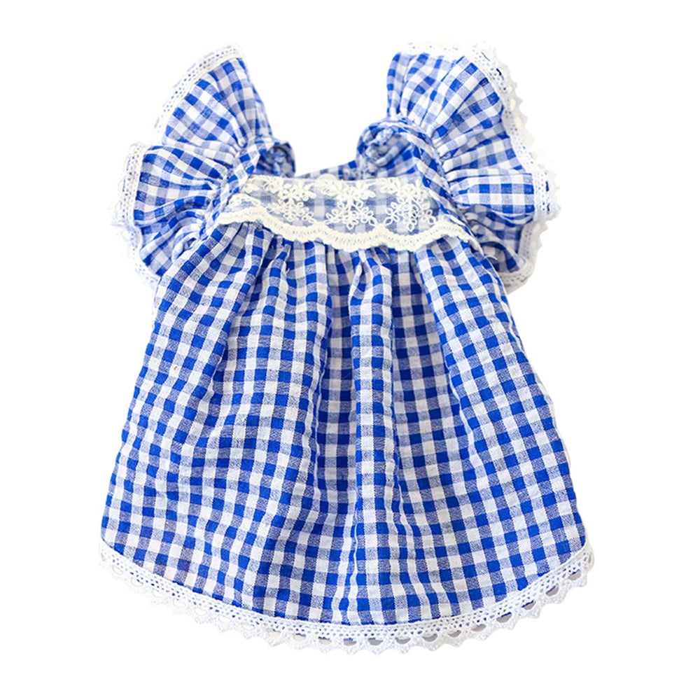 Birthday Dog Dress Cute Blue Plaid Puppy Shirt Dresses Soft Summer Ruffle Sleeve Pet Skirt Girl