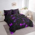 thumbnail image 3 of Homewish Fashion Square Honeycomb Bedding Comforter Set 7pcs for Teen, Neon Gradient Abstract King Bedding Sets, Purple Checkered Reversible Bed Sheets, Microfiber Bedroom Decor, 3 of 7