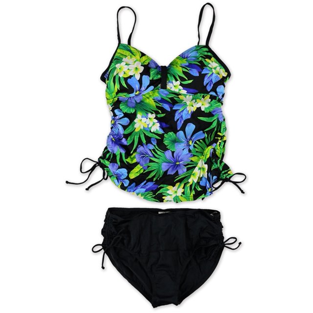 Tankini de 2 piezas con pliegues tropicales para mujer Caribbean Joe, negro, 16 Caribbean Joe Tankini