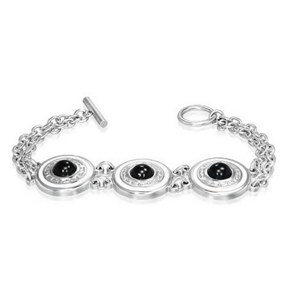 Stainless Steel Bali Circle Link Chain Toggle Womens Bracelet