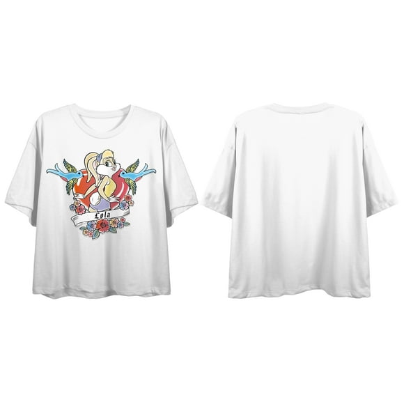 Looney Tunes Colorful Babe Women's White Boyfriend Crop Tee-Medium