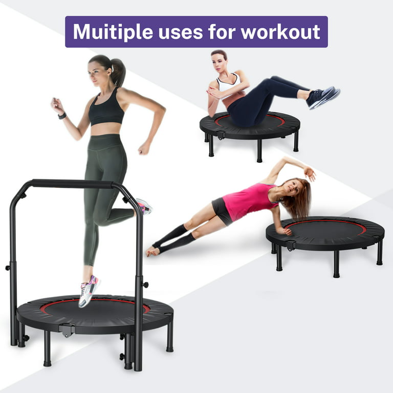 FAIZHI 40 Fitness Mini Trampoline, Exercise Rebounder Mini Trampoline for  Adults, Foldable with Adjustable Handle Max Load 330lbs