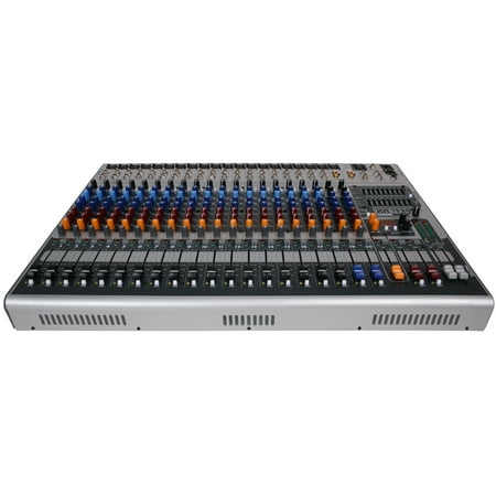 Console style mixer/amplifier, 20 channels w/XLR mic inputs plus stereo line inputs