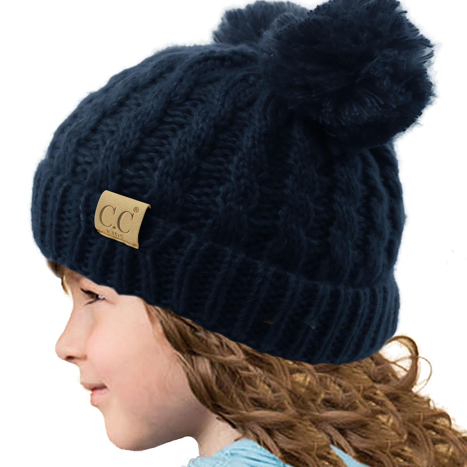 Details about   Kids Baby Toddler Children Cable Knit Beanie with Faux Fur Pompom Ear 2-7 years