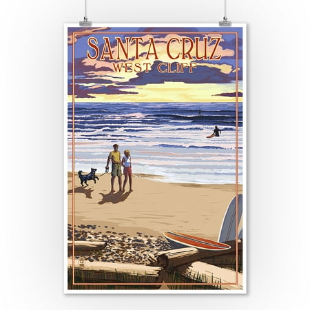 - Santa Cruz, California - West Cliff Sunset Beach Scene - Lantern Press Poster (9x12 Art Print, Wall Decor Travel Poster)