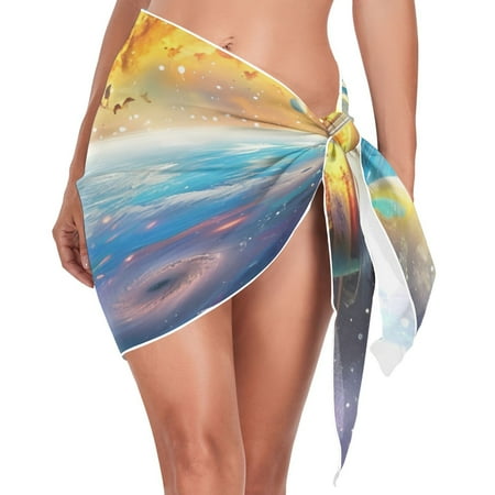 Ckdifva Milky Way Beach Cover Up for Women Swimsuit Coverups Bikini Wrap Short Skirt
