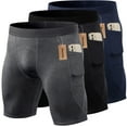 thumbnail image 1 of 3 Pack Men Sports Shorts Active Workout Underwear Men Compression Shorts Quick Dry Shorts with, 1 of 8