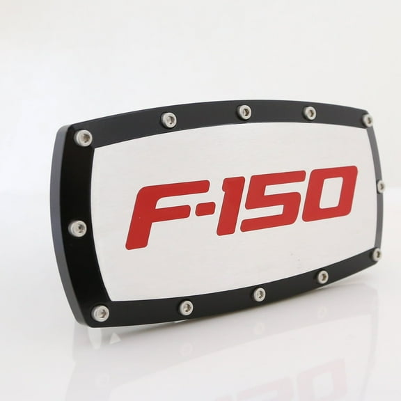 Ford F150 Logo Billet Tow Hitch Cover (Red on Chrome)