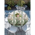 thumbnail image 2 of Round Tablecloth Teal Green Butterfly Elastic Edge Fitted Leaves Floral Plastic Table Cover,Waterproof Oil Proof for Dinner,Outdoor, Picnic, 45"- 54" DIA Tables, 2 of 8