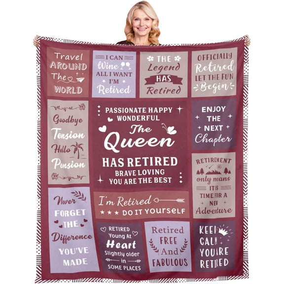 Retirement Gifts for Women 2024 Blanket 60"×50", Happy Retirement Gifts for Nurses Teachers Mom Wife Female, Retired Gifts for Women, Farewell Gifts for Coworkers Boss, Funny Throw Blankets