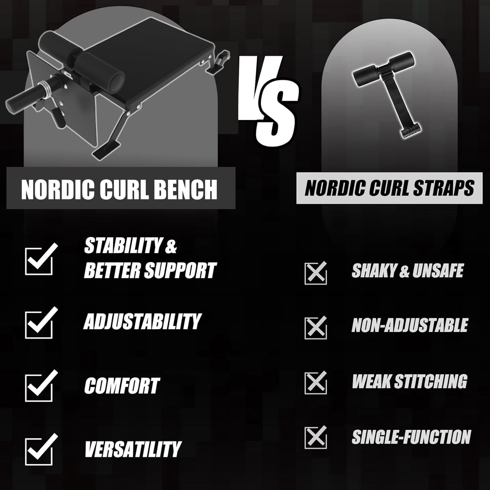 TEQIN Nordic Curl Machine, Hamstring Curl Bench, Height Adjustable  Nordic Curl Bench,Compact Glute Bench with wheels, Home Gym Equipment for Leg Workouts