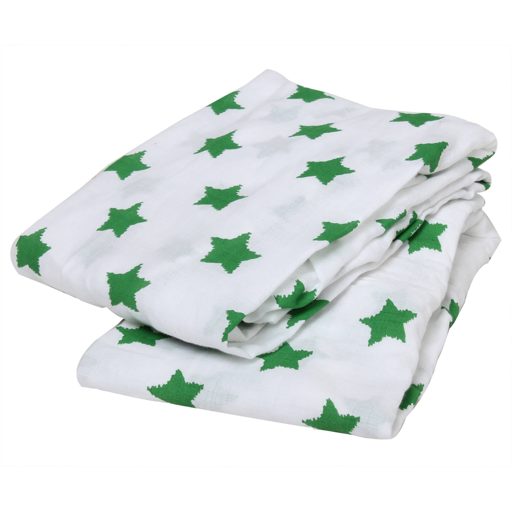 Bacati - Stars Crib/Toddler Bed Fitted Sheets 100% Cotton Muslin 2 Pack, Green