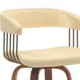 thumbnail image 3 of Topanga 30.5" Swivel Walnut Wood Bar Stool in Cream Faux Leather with Golden Bronze Metal, 3 of 9