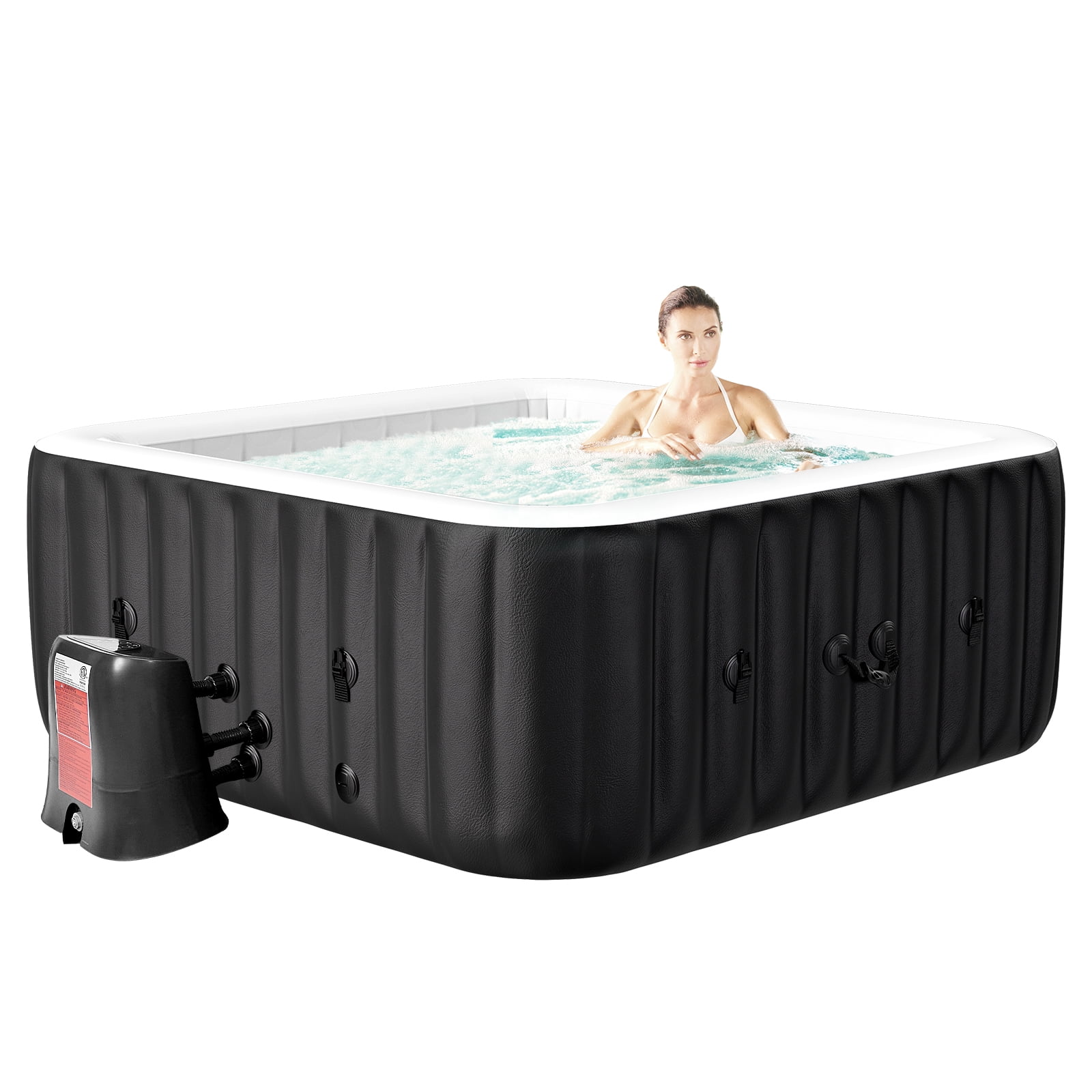 MOPHOTO Hot Tub - 73” X 73” X 25” Inflatable Hot Tub, 4-6 Person Portable Blow Up Hot Tub Square Portable Outdoor Spa with 130 Bubble Jets and Built in Heater Pump, Filter