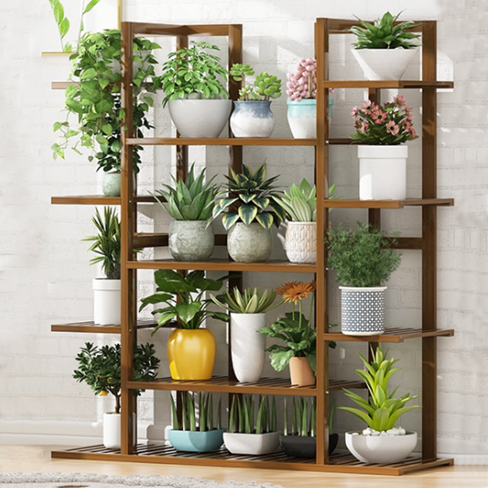Bamboo Plant Stand Indoor Outdoor Multiple Flower Pot ...
