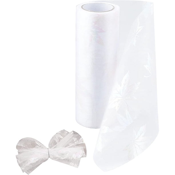 Rollos de tela de tul con diseño de hojas de arce, cinta de tul de 15 x 9 metros para coser, manualidades, bodas, faldas de tul, decoraciones para fiestas de cumpleaños (blanco)