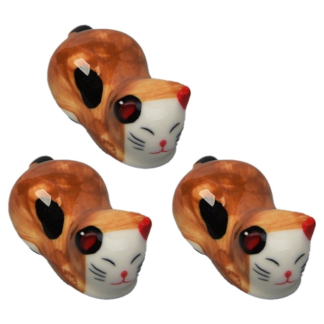 Lindo soporte de cerámica para palillos de gato, soporte para cuchara de cena, soporte para cuchillo y tenedor (juego de 3)