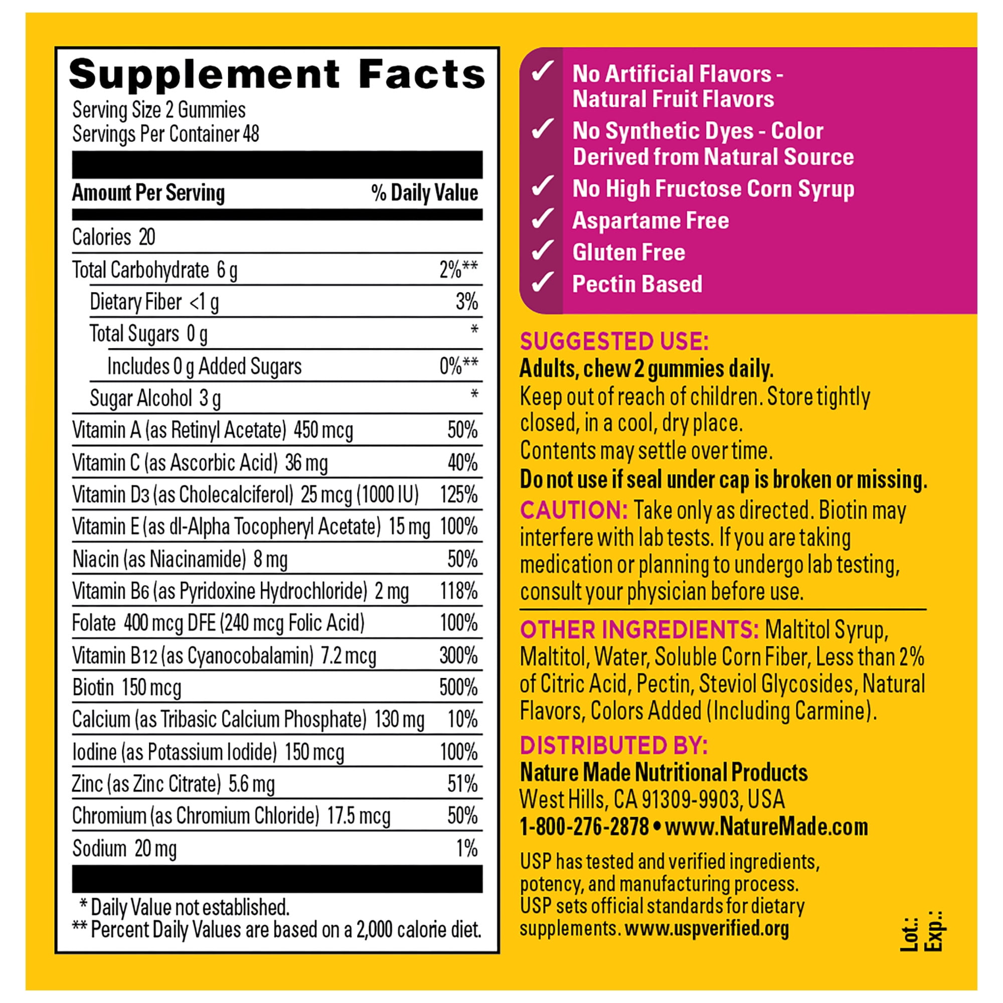 (3 pack) Nature Made Zero Sugar Women's Multivitamin Gummies, Sugar Free Gummies, 96 Count