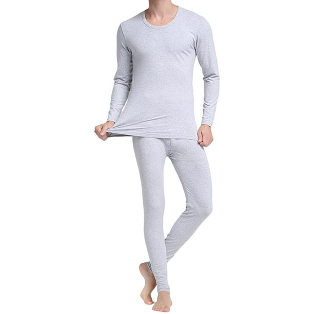 Destyer Man Thermal Underwear Elastic Long Sleeve Round Neck Autumn Winter Inner  Wear Tops Bottom Clothes Pant Suit for Male Gray XXXL 