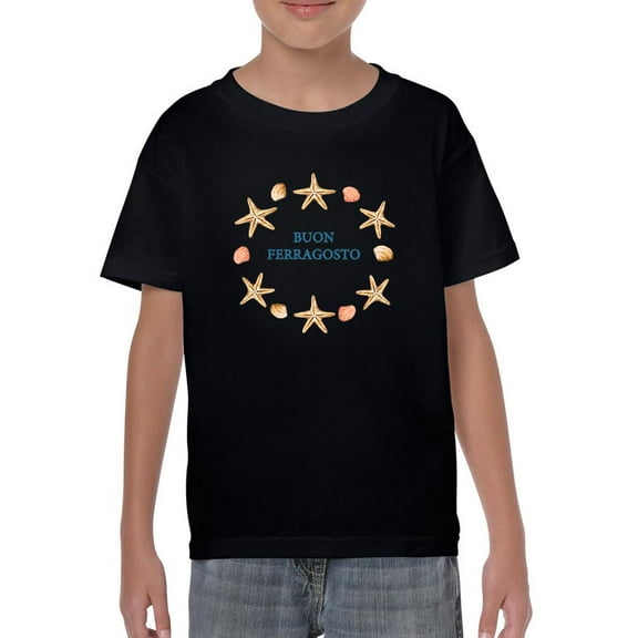 Buon Ferragosto Starfish Wreath T-Shirt Juniors -Image by Shutterstock, Large