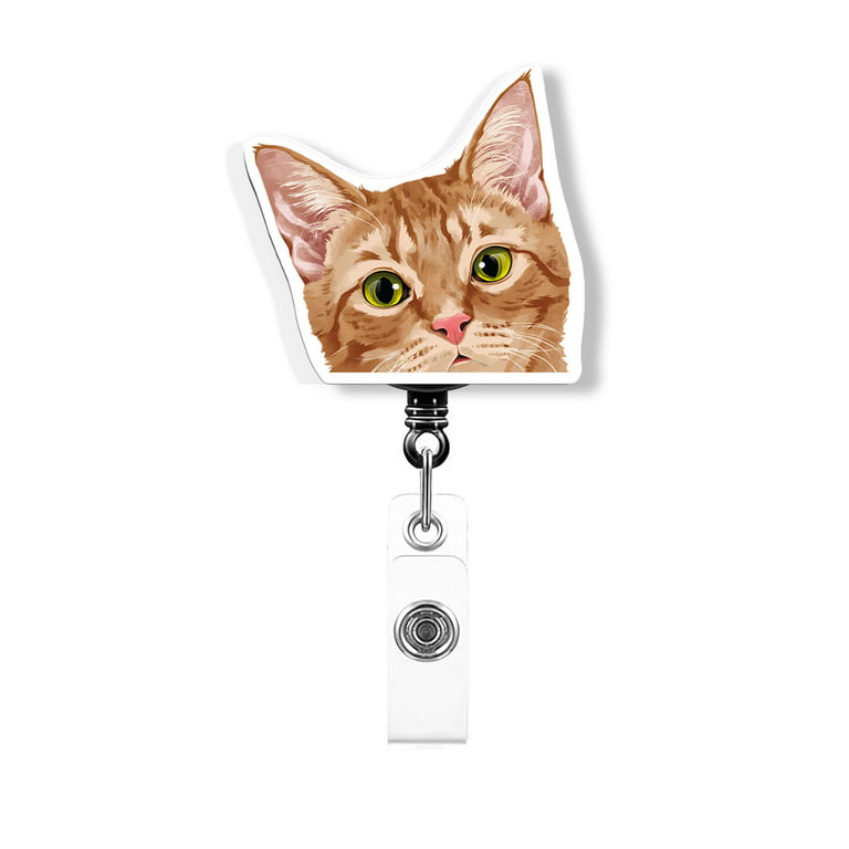 WIRESTER Animal Design Key Card Holder Belt Clip Reel Id Badge Retractable,  Orange Tabby Kitten Cat 