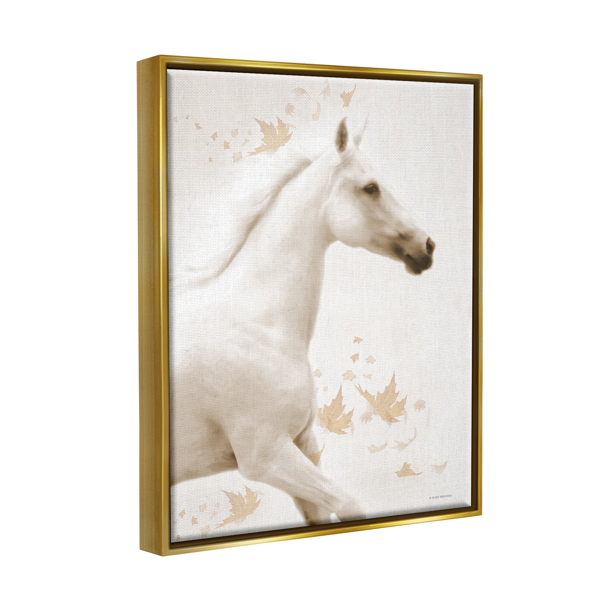 Stupell Industries Modern Horse & Leaves Animals & Insects Painting Gold Floater Framed Art Print Wall Art, 25 x 31
