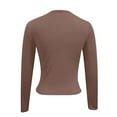 thumbnail image 3 of Womens Tops Long Sleeve Solid Color Scoop Neck Slim Fit Crop Top Womens Shirts Coffee Size L, 3 of 4