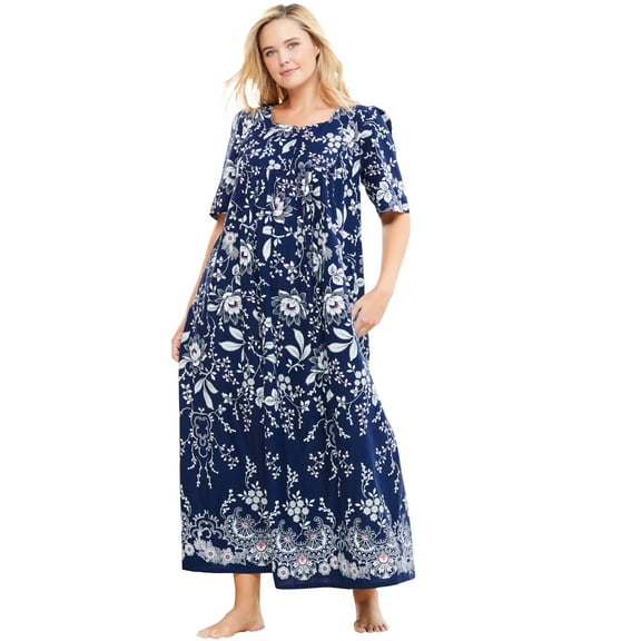 Only Necessities Women's Plus Size Bib Front Lounger House Dress, Nightgown