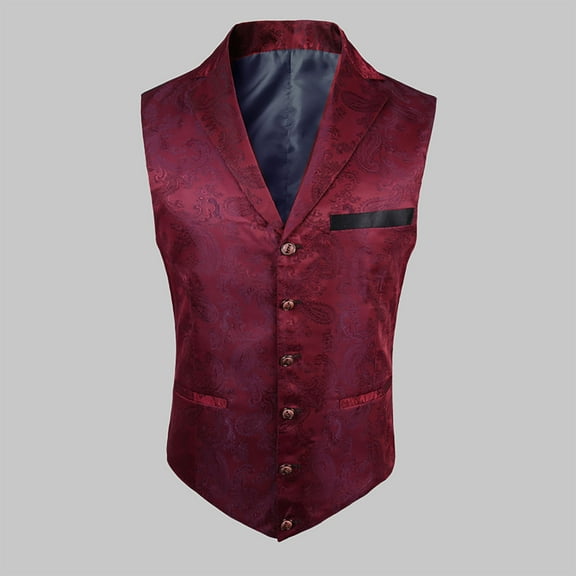 Delliss Men's Party Formal Sleeveless Fashion Coat Men's Lapel Vest Red L