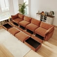 thumbnail image 3 of U Shape 4 Seater Cloud Couch Sectional Sofa with 2 Movable Ottomans, Living Room Couch, Oversized Modular 6-Seat Sofa with Storage Drawers Under Each Seat, Chenille Orange, 3 of 17
