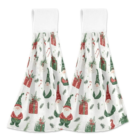 2 Pcs Kitchen Hand Towels with Hanging Loops Absorbent Soft Fast Drying Decor Bath Towels Christmas Gnomes and Presents