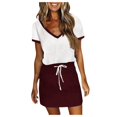 thumbnail image 2 of VKEKIEO Flowy Dresses For Women Sun Dress V-Neck Short Sleeve Solid Red L, 2 of 5