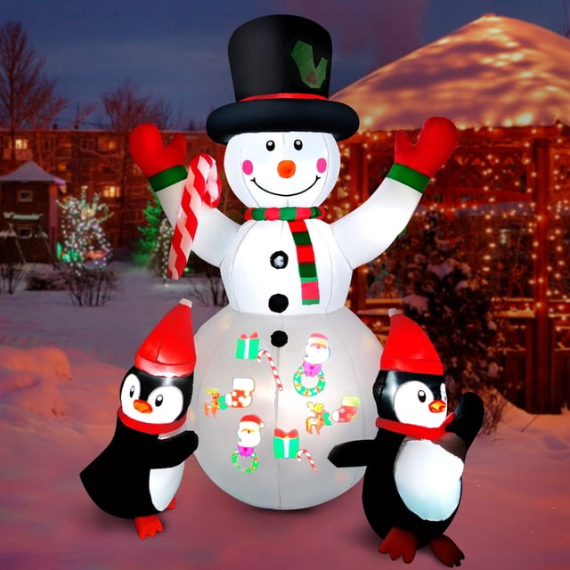 Muñeco de nieve inflable navideño FlyFreeU de 180 cm con pingüino