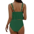thumbnail image 4 of Husipze Women's High Waist Bikini Swimsuit Ruffle Two Piece Bathing Suit Tummy Control Modest Swimwear Tankini Top with Bikini Bottom Green M, 4 of 5