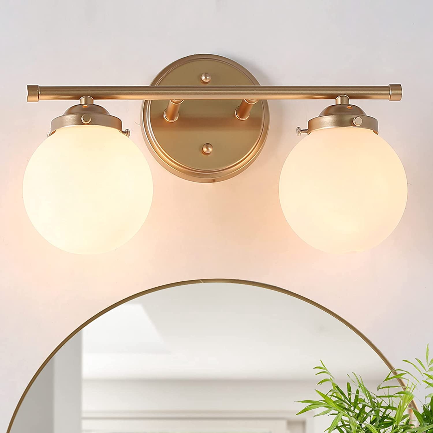 Gold Bathroom Light Fixtures, 2-Light Gold Vanity Light with Unique ...