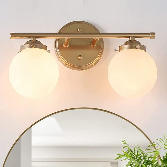 Gold Bathroom Light Fixtures, 2-Light Gold Vanity Light with Unique White Frosted Glass Shade