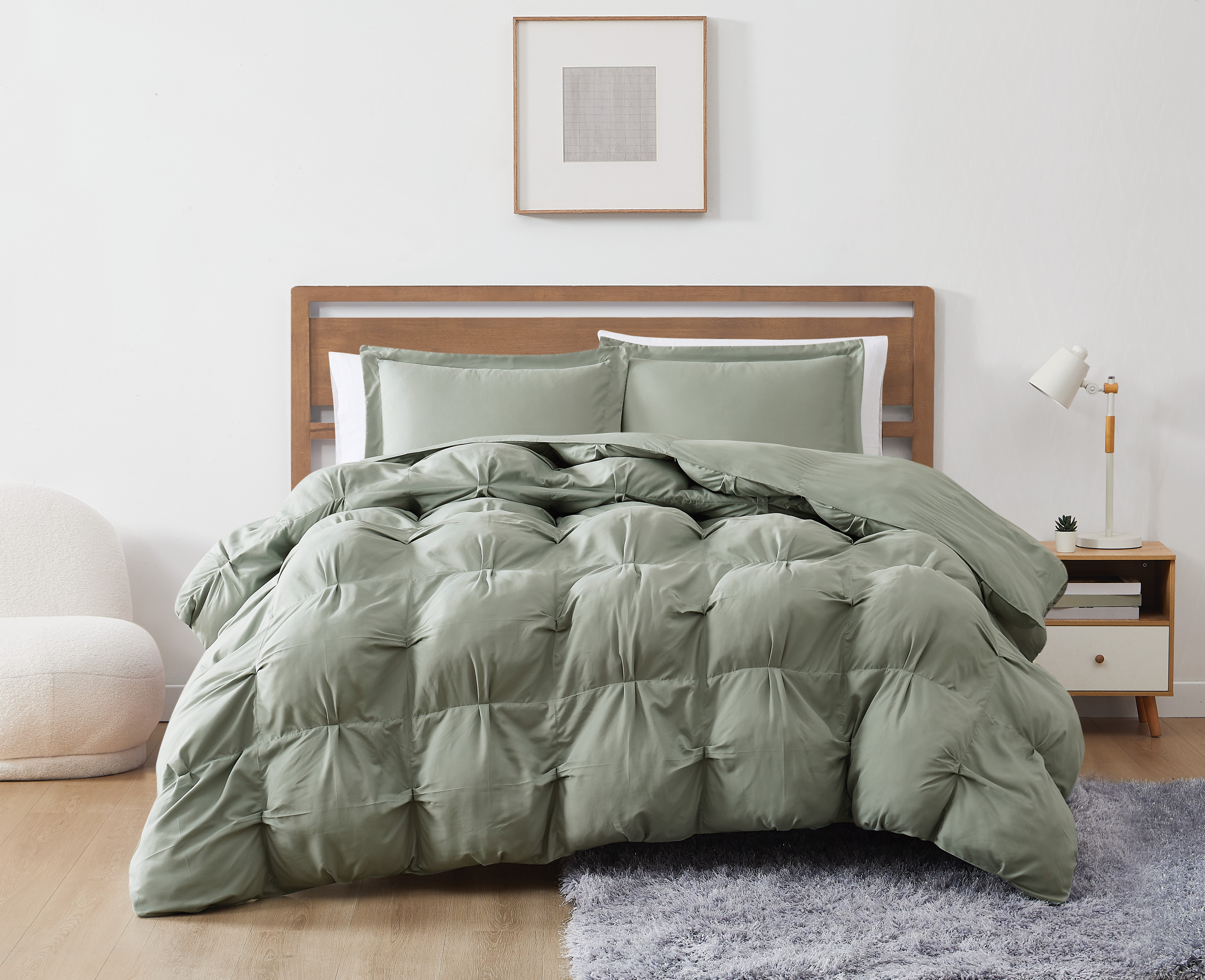 Truly Soft Cloud Puffer Boxed Pleat 100% Microfiber Polyester Green 2-Piece Twin Comforter Set, Solid Casual themed, Adult Bedding, OEKO-TEX Certified